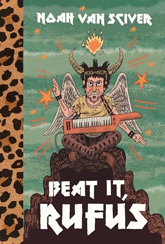 Cartoon of a winged devil playing a keyboard guitar, book cover.