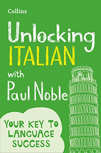 Green book cover with "Unlocking Italian" text and Leaning Tower of Pisa.