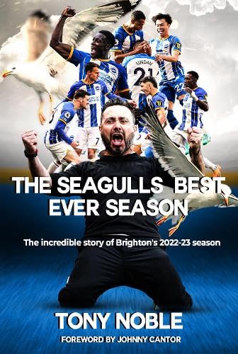 Book cover featuring Brighton football players and seagulls, titled “The Seagulls Best Ever Season.”