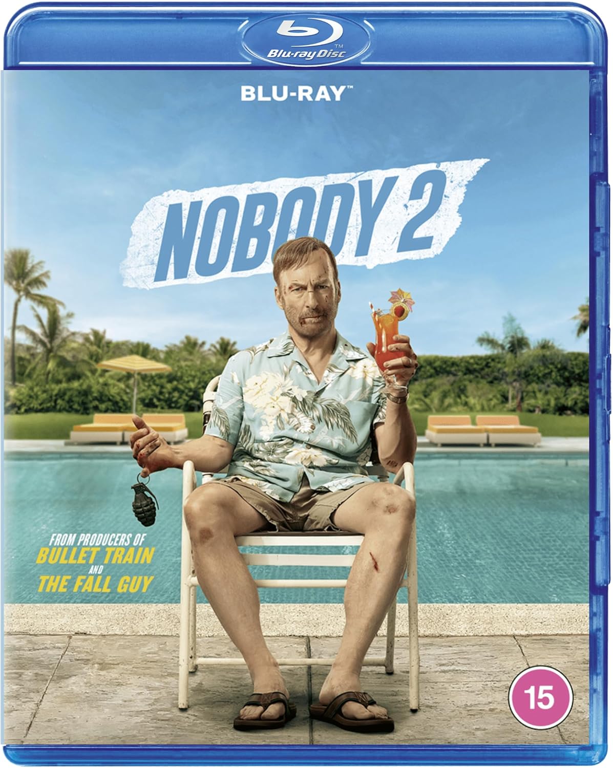“Nobody 2” Blu-ray cover featuring Bob Odenkirk by a pool, holding a drink.