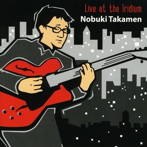 CD cover: Nobuki Takamen playing red electric guitar, city backdrop.