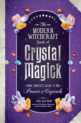 Book cover titled The Modern Witchcraft Book of Crystal Magick featuring colorful crystal illustrations.