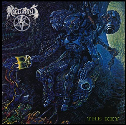 Nocturnus album cover: robotic figure holding a golden key, dark blue tones.