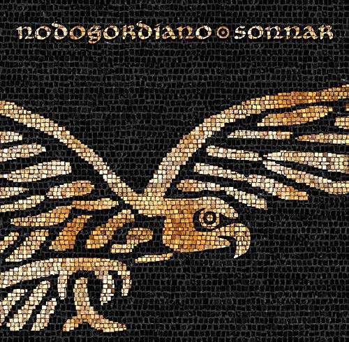 Mosaic-style image of a golden eagle with wings spread, album art.