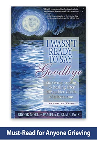 Book cover with blue and white swirling paint and title: “I Wasn’t Ready to Say Goodbye.”