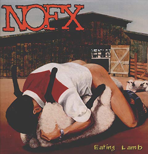 Album cover for NOFX’s “Heavy Petting Zoo” featuring a person and sheep.
