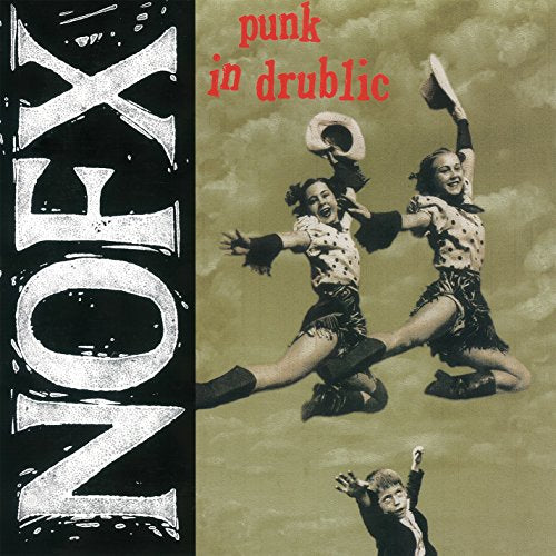 NOFX Punk in Drublic vinyl cover featuring two cowgirls jumping and a young boy.