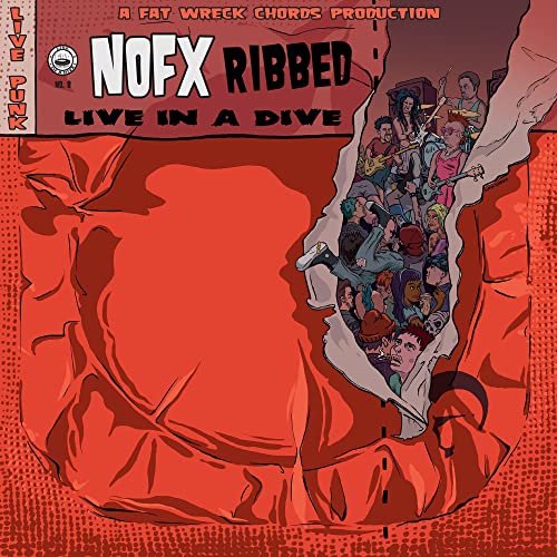 NOFX “Ribbed: Live In A Dive” CD cover with cartoon crowd scene.