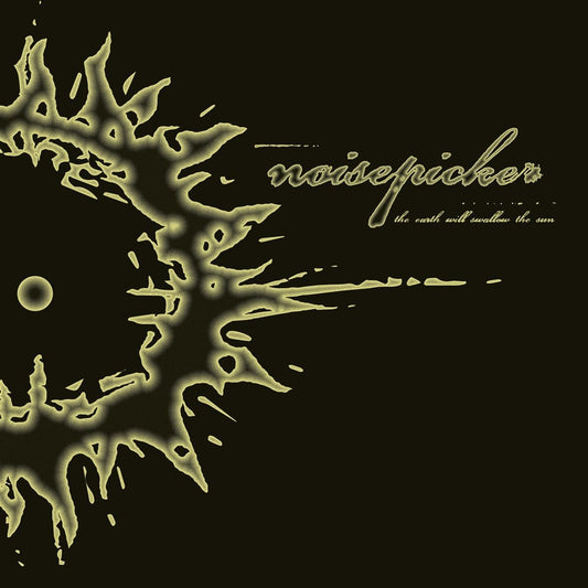 Dark album cover with abstract sun shape and handwritten text.