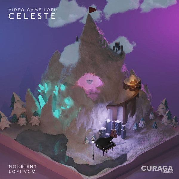 Celeste-inspired landscape with a piano, rendered in a low-poly, dreamlike style.