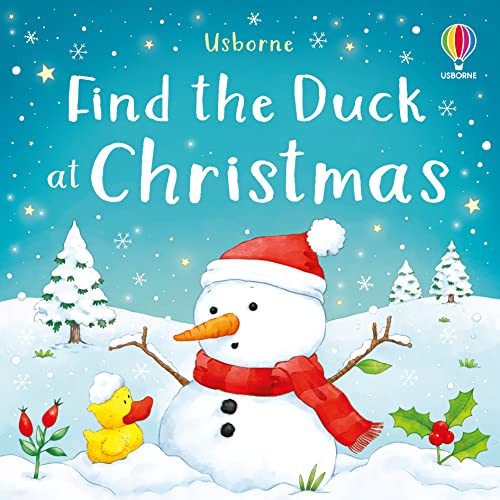Book cover: snowman with red hat, yellow duck, snowy landscape.