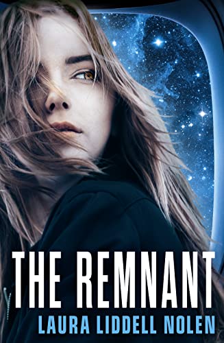 Book cover featuring a woman looking upwards with a space background.