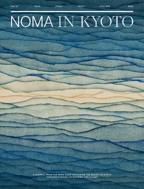 “Noma in Kyoto” journal cover with abstract blue watercolor waves.