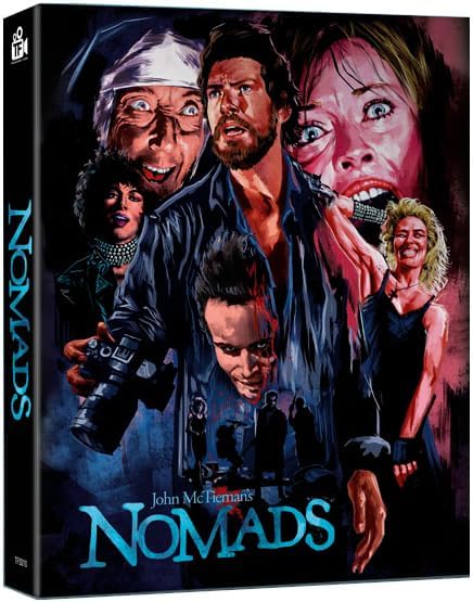 Blu-ray cover for "Nomads" featuring distressed faces and shadowy figures.