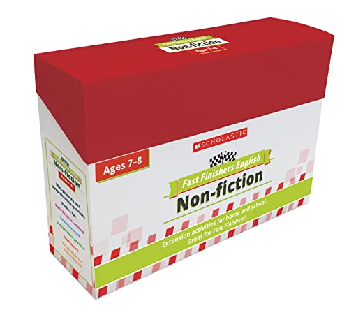 Red box of Scholastic Non-fiction comprehension challenge cards for ages 7-8.