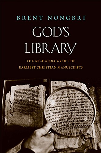 Book cover: “God’s Library” with image of ancient manuscript under a magnifying glass.