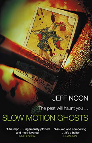 Book cover: tarot card "The Fool" with blood splatters, dark background.