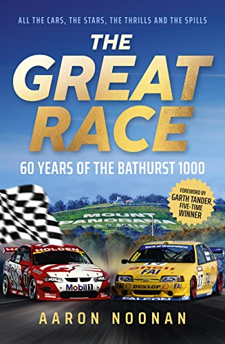 Book cover for "The Great Race: 60 years of the Bathurst 1000" with race cars.