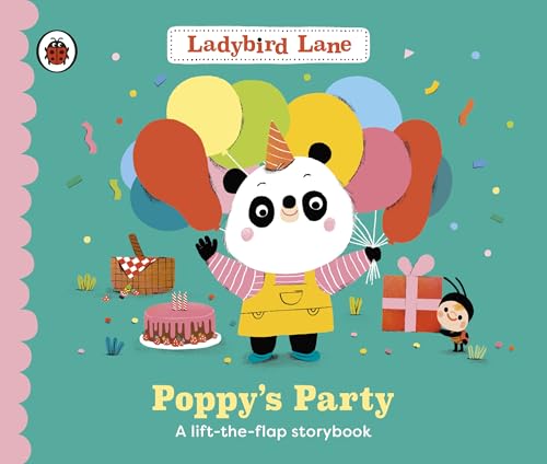 Ladybird Lane book cover: panda with balloons, cake, and gift.