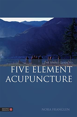 Book cover: "The Simple Guide to Five Element Acupuncture" with mountain scene.