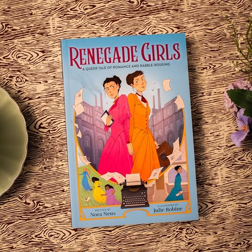 Book cover depicting two young women with a vintage typewriter and city backdrop.