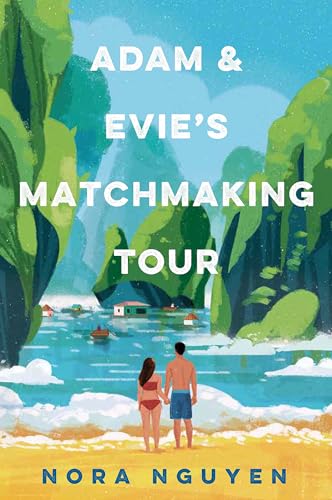 Book cover depicting a couple on a beach with tropical islands.