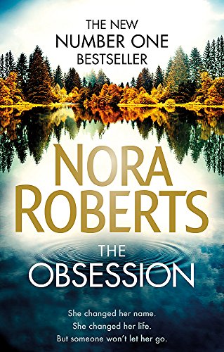 Book cover for “The Obsession” by Nora Roberts with forest and lake imagery.