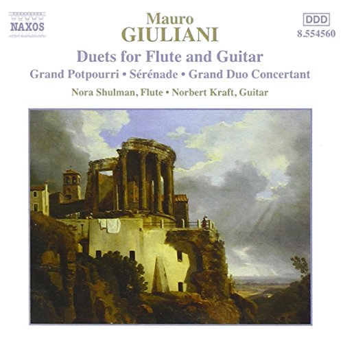CD cover: classical ruins painting, text “Giuliani: Duets for Flute and Guitar”.