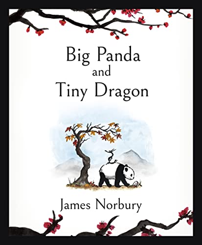 Book cover with a panda and dragon near a small tree.