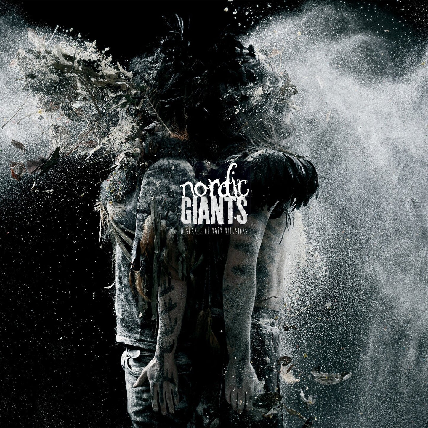 Dark, abstract album cover featuring a figure dissolving into particles.