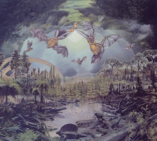 CD cover with illustrated bats flying over a forest landscape.