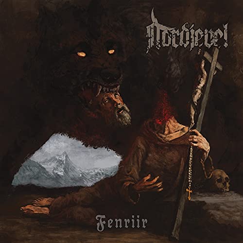Dark album cover featuring a wolf, a figure, and a broken cross.