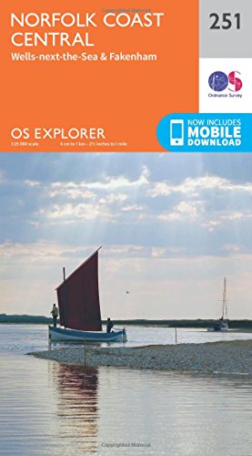 Ordnance Survey Explorer map 251 for Norfolk Coast Central featuring a sailboat on water.