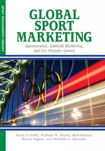 Book cover for "Global Sport Marketing" with Olympic rings and stadium lights.