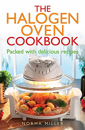 Cookbook cover featuring a halogen oven with roasted chicken and vegetables.