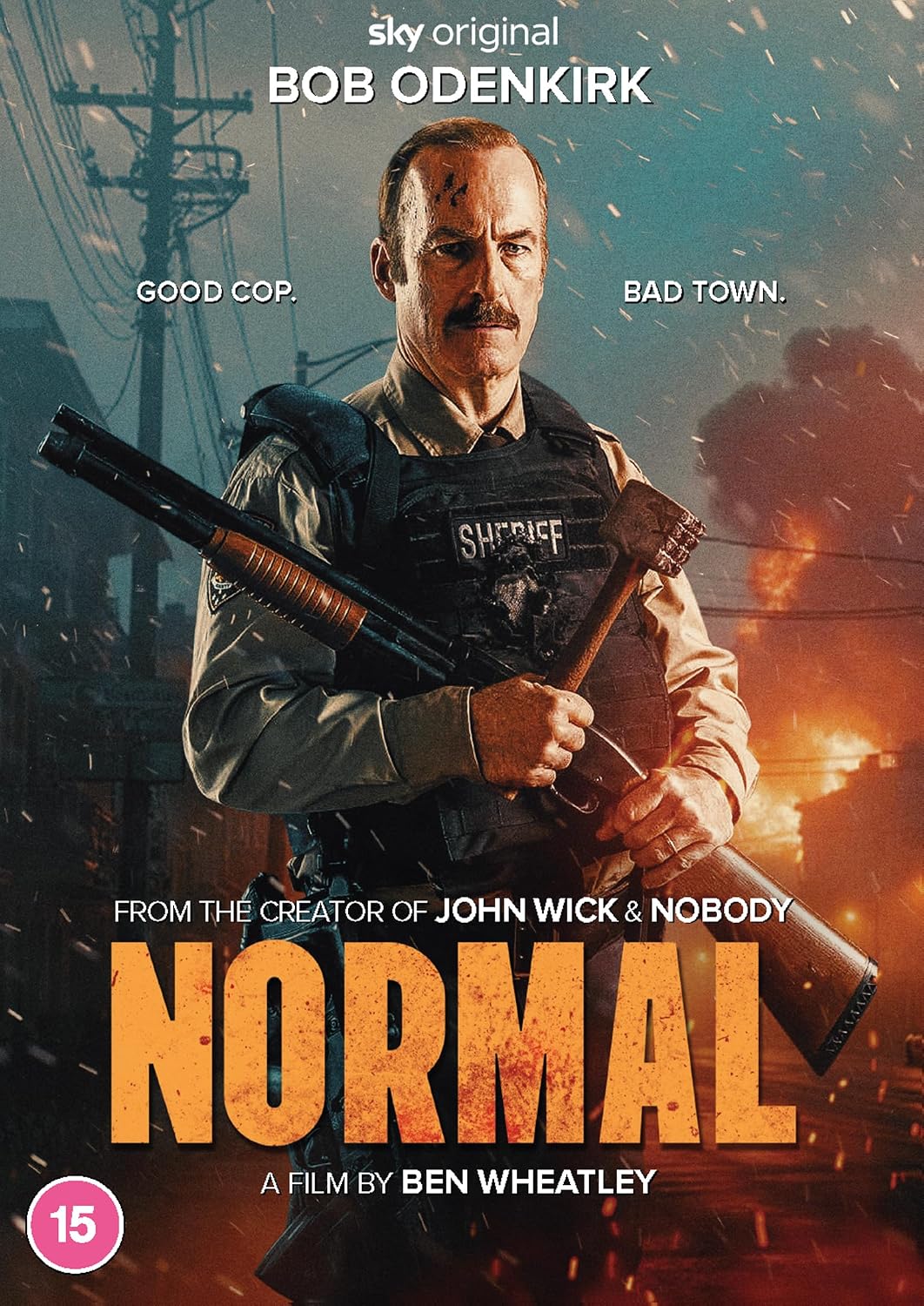 Blu-ray cover for "Normal" featuring a sheriff with a shotgun.