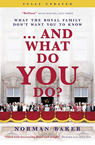 Book cover with red text and a balcony scene of the royal family.