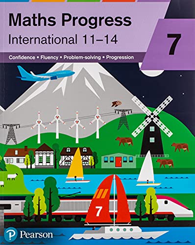 Maths Progress International Year 7 student book cover with landscape illustration.