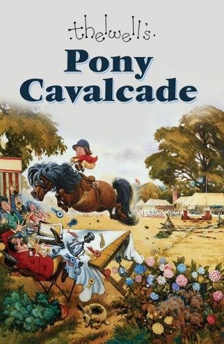 A pony jumps over a table where a man sits, with the title Pony Cavalcade.