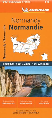 Map of Normandy region in France, folded or rolled, with roads and places labeled.