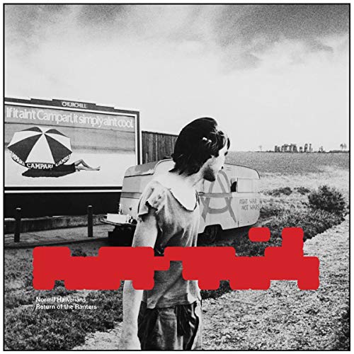 Black and white album cover with a man, camper, and billboard.