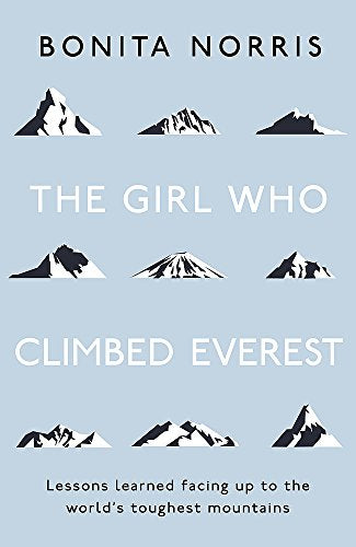 Book cover with mountain silhouettes and title "The Girl Who Climbed Everest.