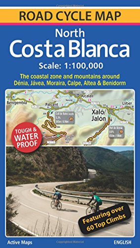 Road cycle map of North Costa Blanca, folded or rolled, with route markings and topography.