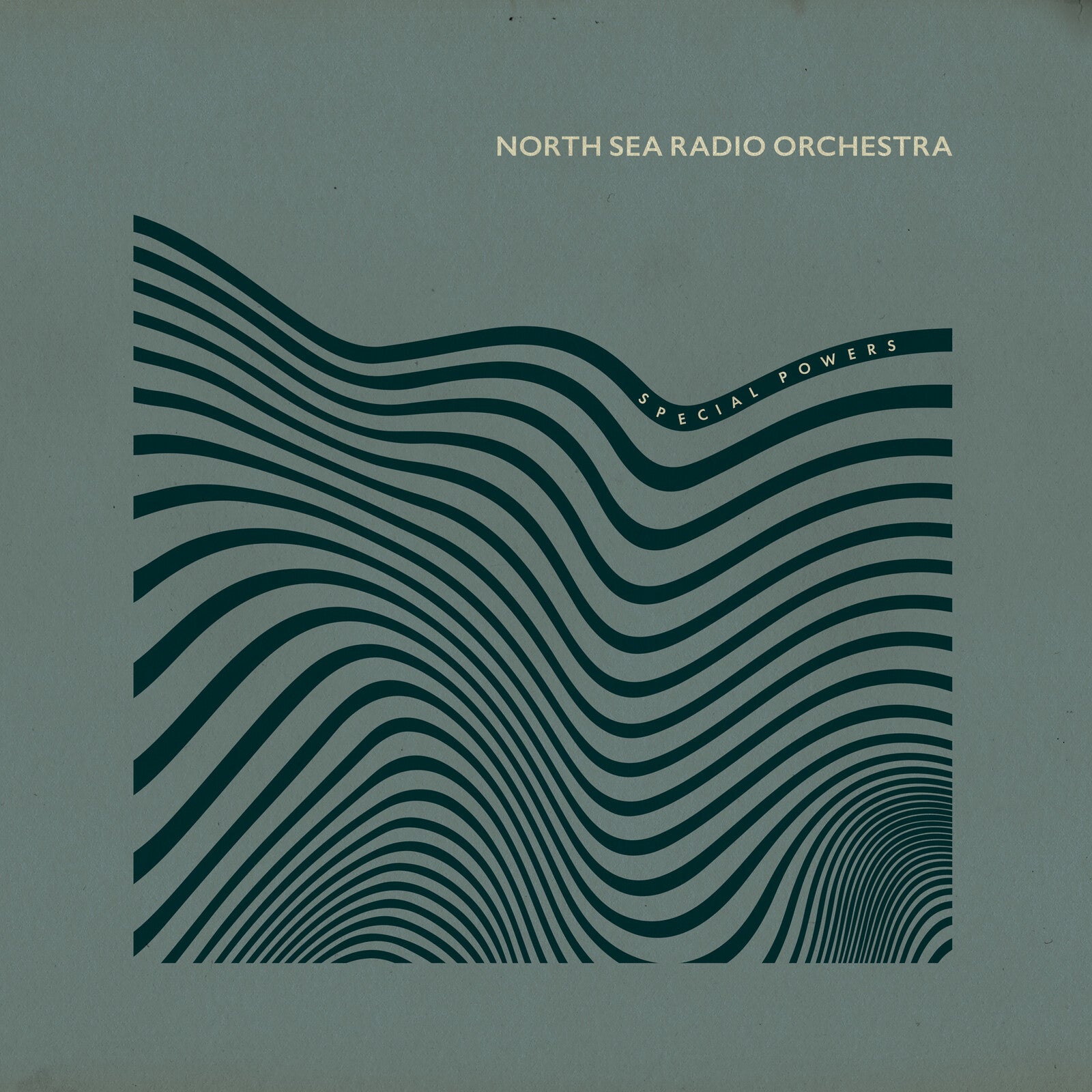Album cover for North Sea Radio Orchestra’s “Special Powers” with green wave lines.
