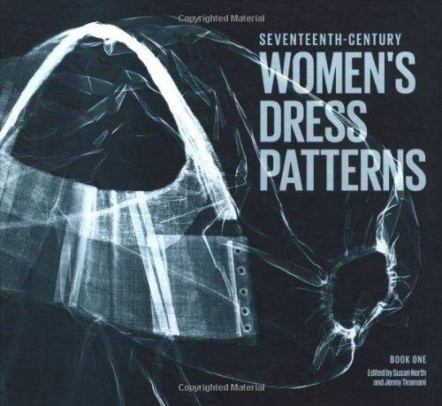 Book cover: "17th Century Women's Dress Patterns" with a corset image.