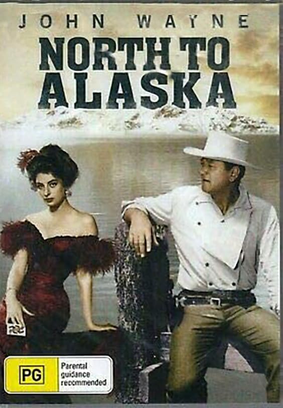 North to Alaska" DVD cover featuring John Wayne and a woman, snowy mountains.