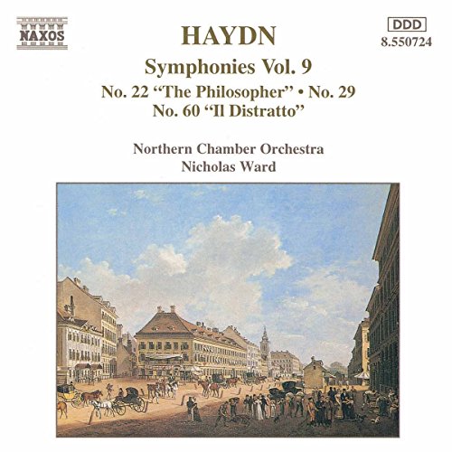 CD cover for Haydn symphonies featuring a painted European town scene.