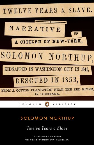Book cover for Twelve Years a Slave with title text on paper strips.