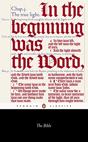 Penguin Classics edition of The Bible with ornate, dark text on a red background.