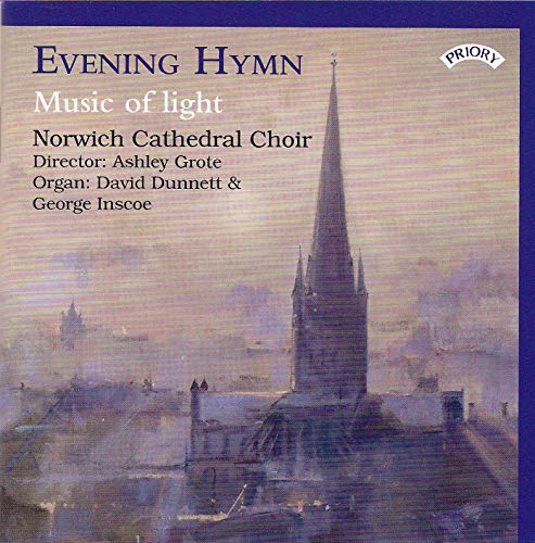 CD cover for "Evening Hymn" featuring a cathedral spire at dusk.